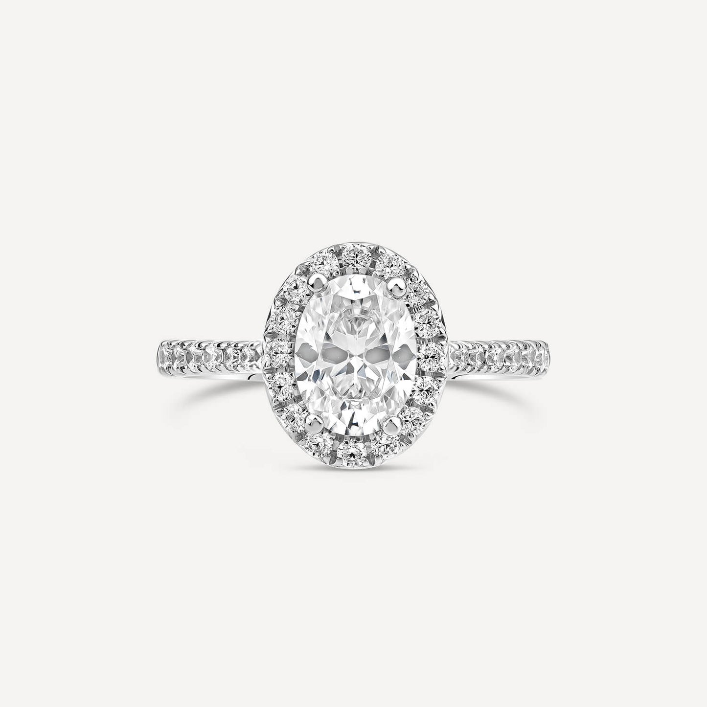 Born Platinum Lab Grown 1.40ct Oval Halo & Diamond Sides Ring