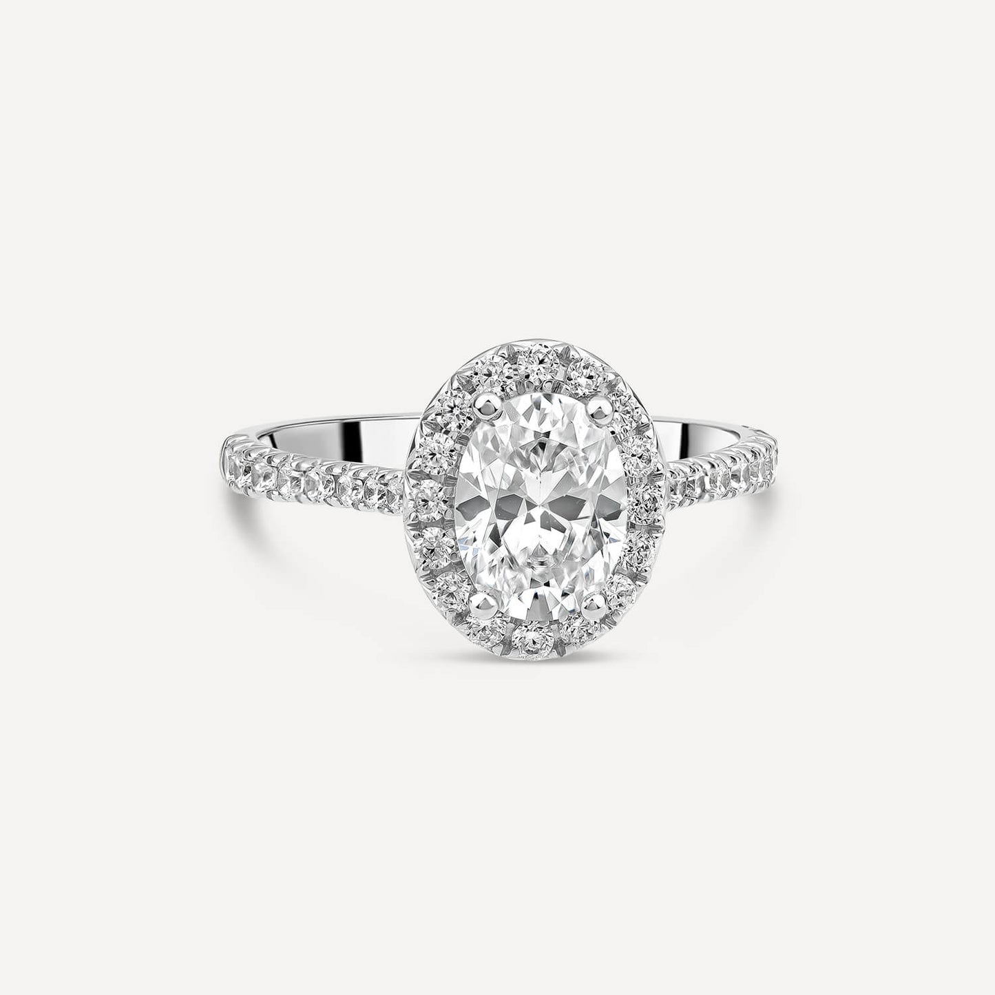 Born Platinum Lab Grown 1.40ct Oval Halo & Diamond Sides Ring