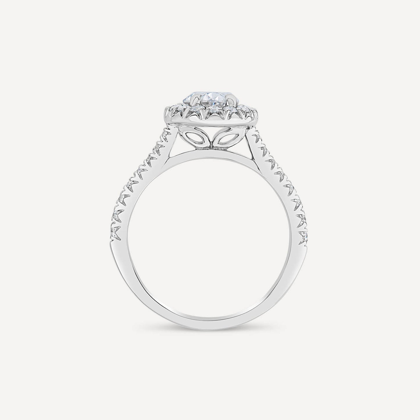 Born Platinum Lab Grown 1.61ct Oval Halo & Diamond Sides Ring