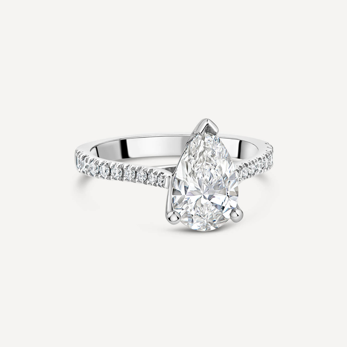 Born Platinum Lab Grown 1.70ct Pear Solitaire & Diamond Sides Ring