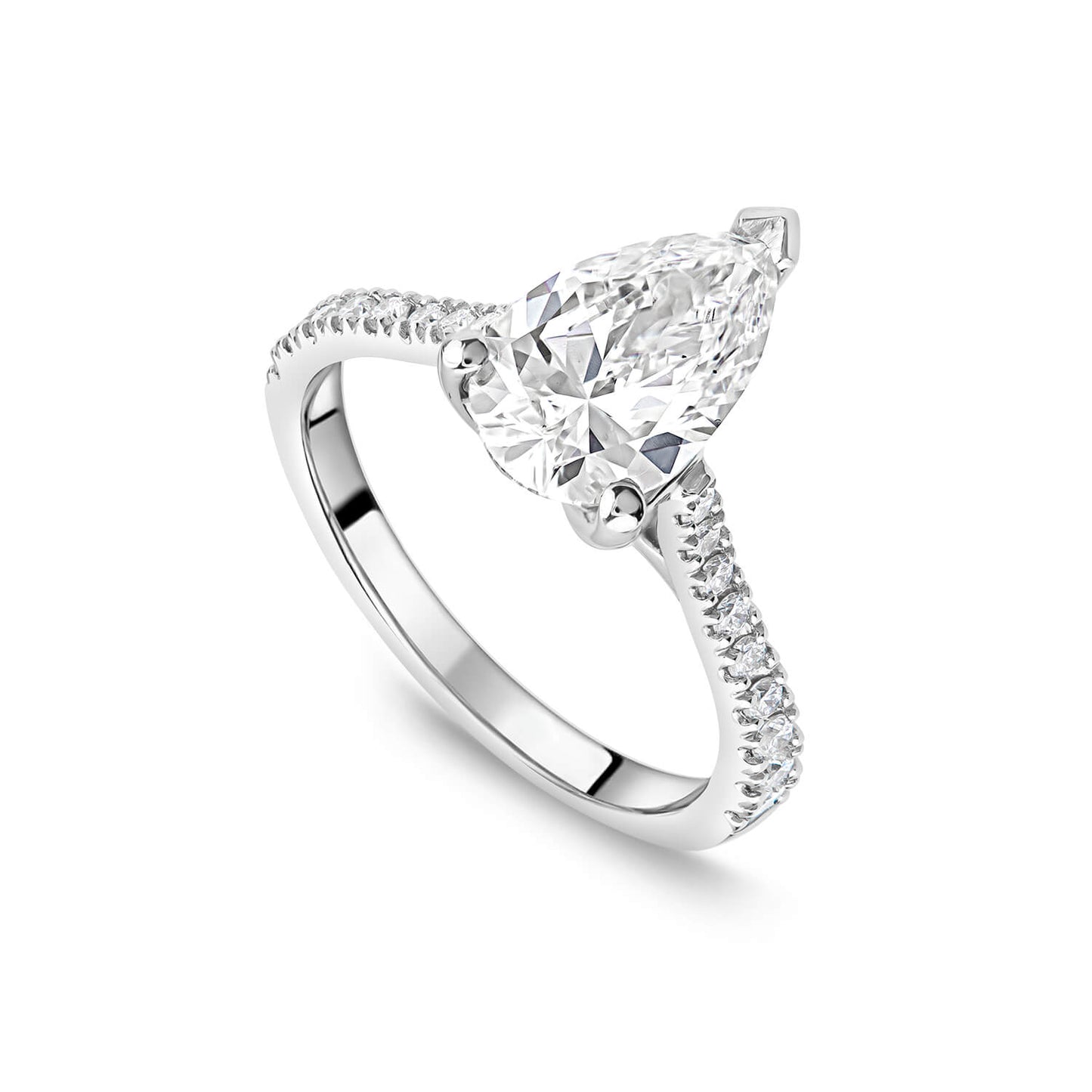 Born Platinum Lab Grown 1.90ct Pear Solitaire & Diamond Sides Ring