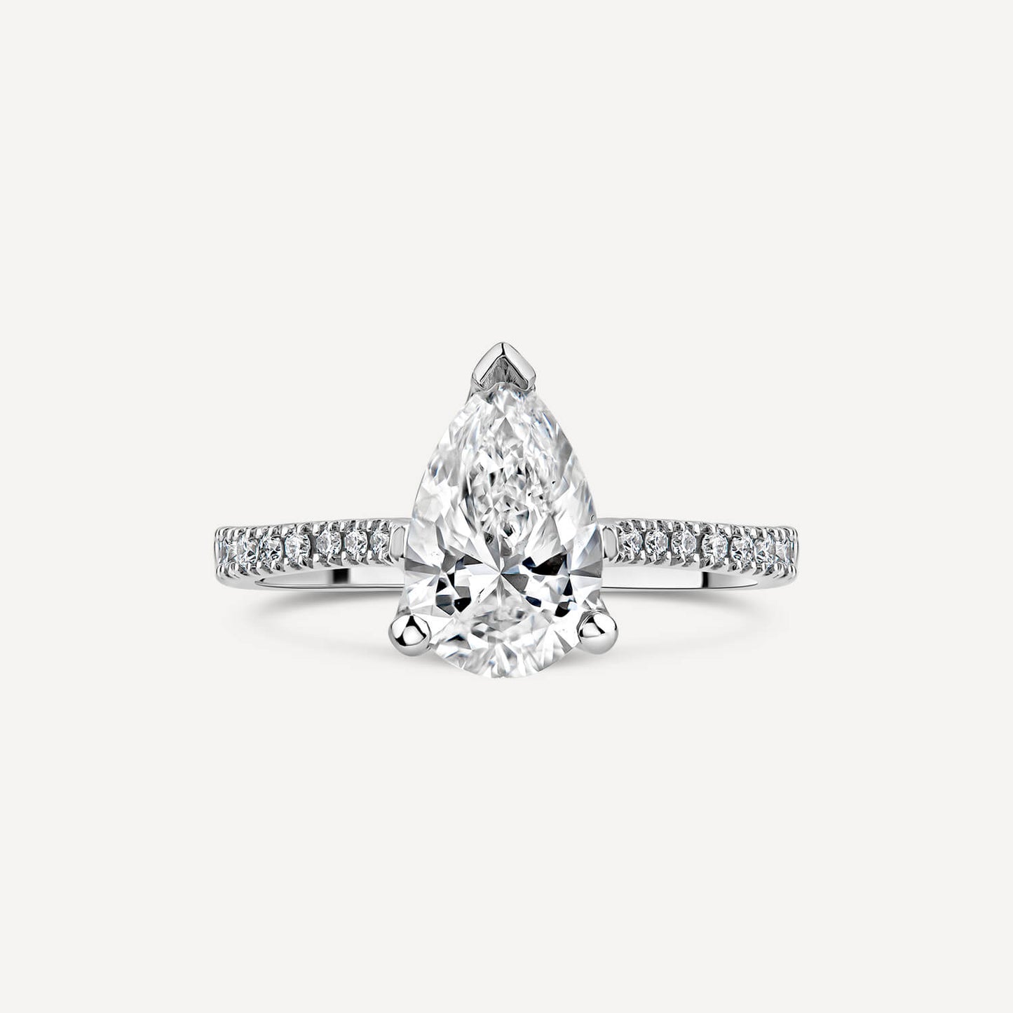 Born Platinum Lab Grown 1.90ct Pear Solitaire & Diamond Sides Ring