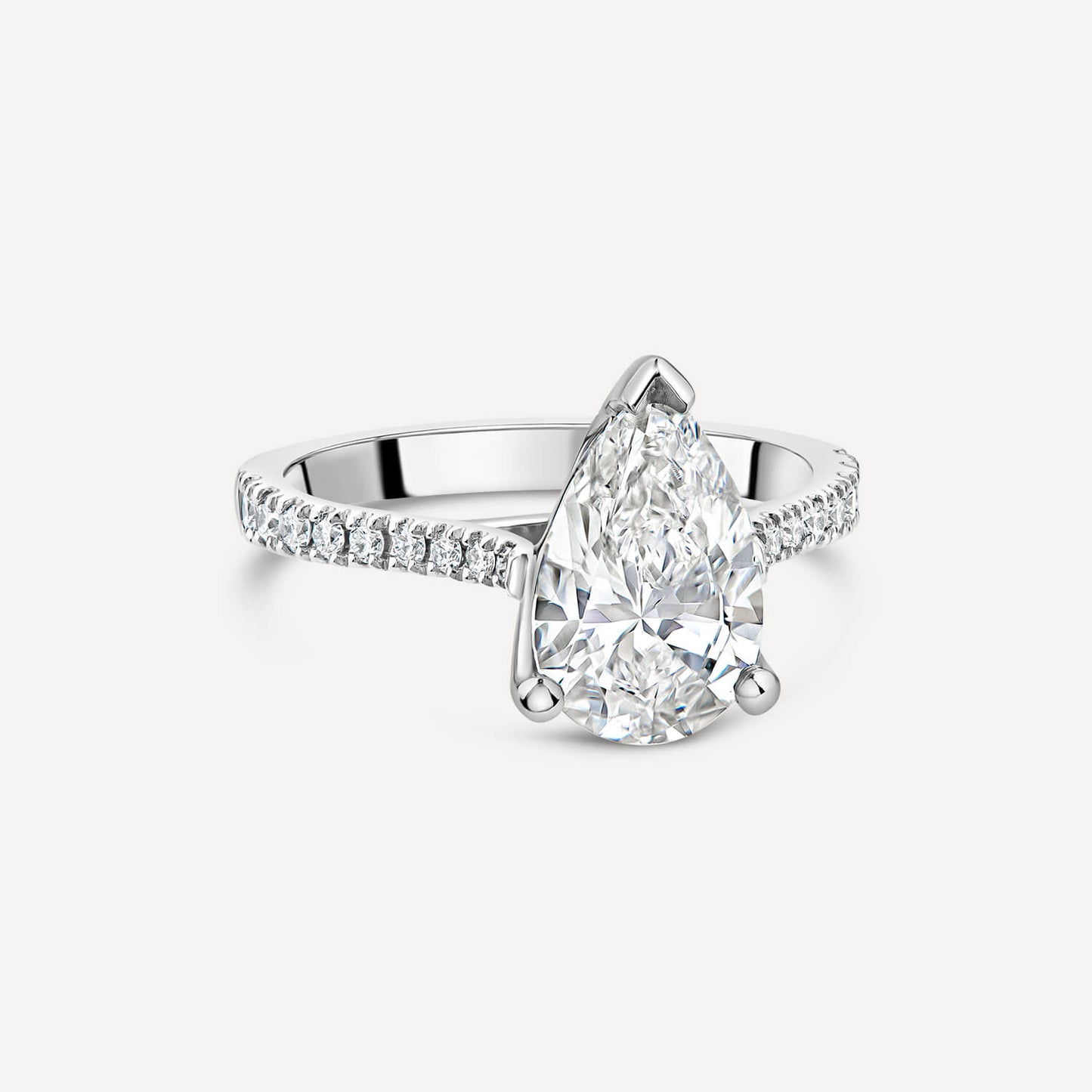 Born Platinum Lab Grown 1.90ct Pear Solitaire & Diamond Sides Ring