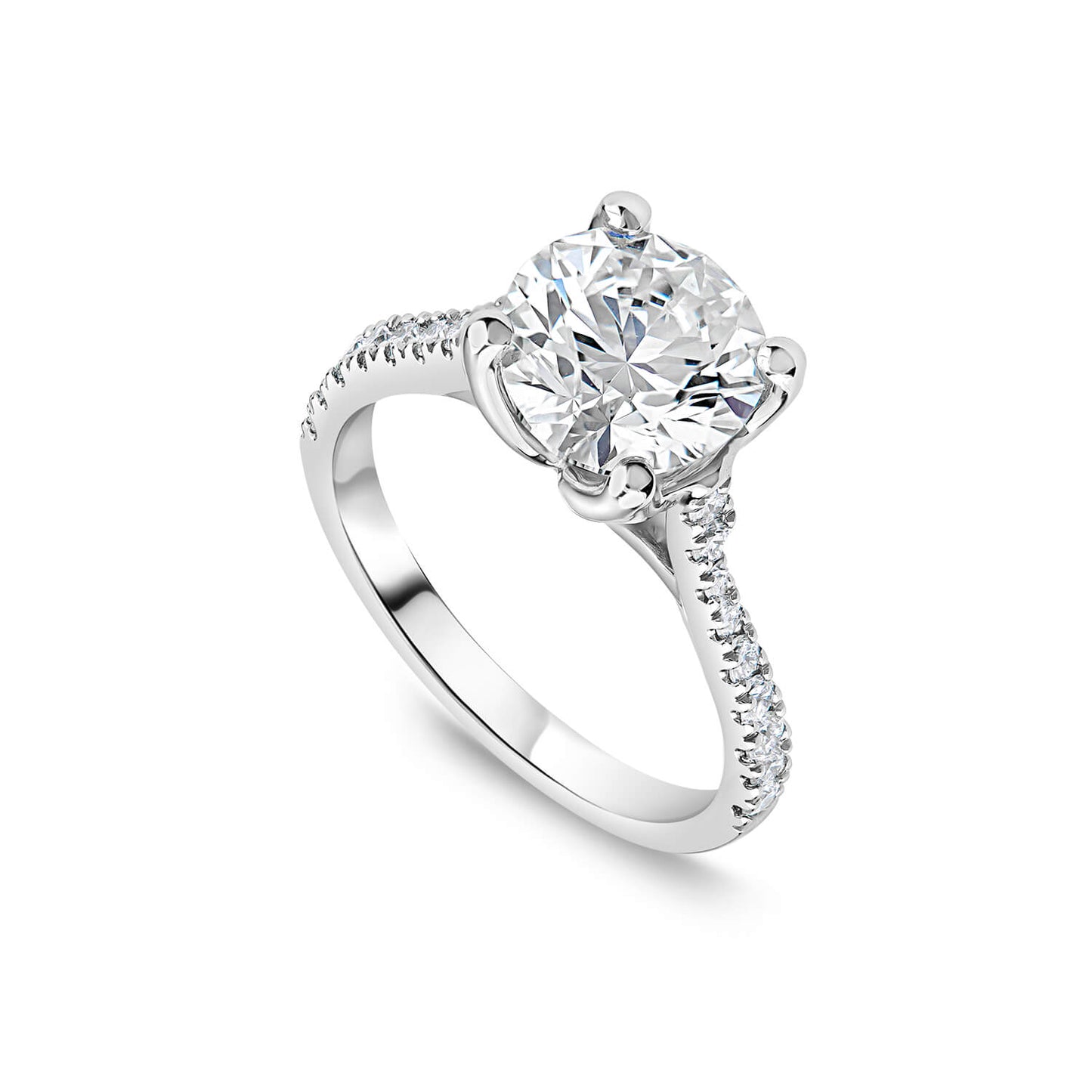 Born Platinum Lab Grown 1.90ct Round Brilliant Solitaire & Diamond Sides Ring