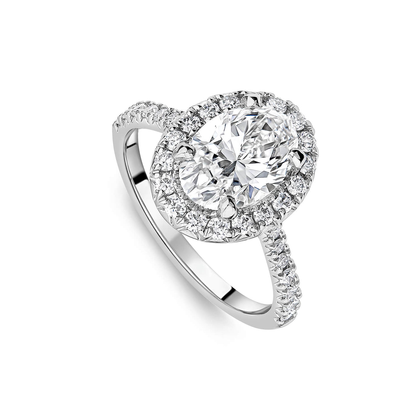 Born Platinum Lab Grown 2.13ct Oval Halo & Diamond Sides Ring