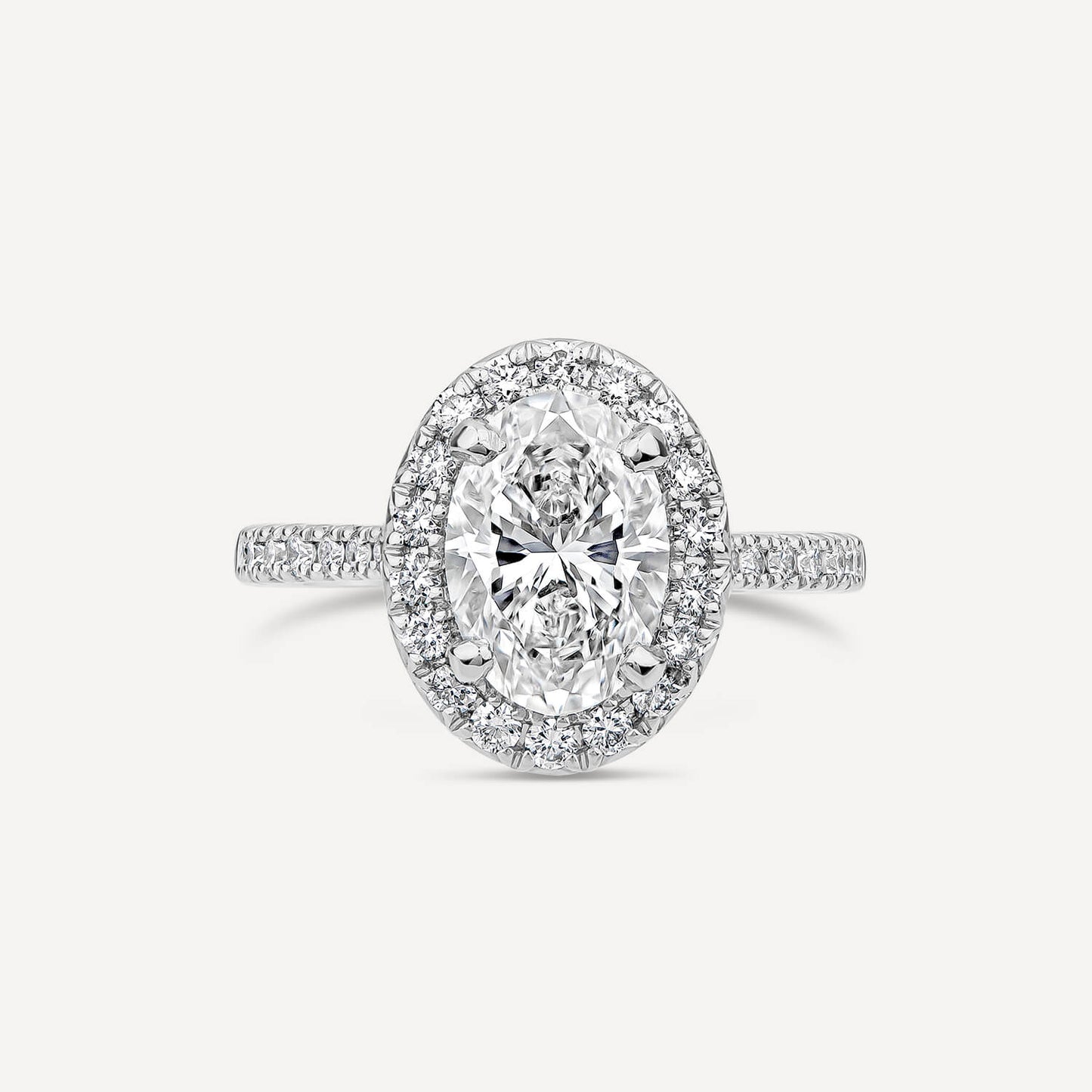 Born Platinum Lab Grown 2.13ct Oval Halo & Diamond Sides Ring
