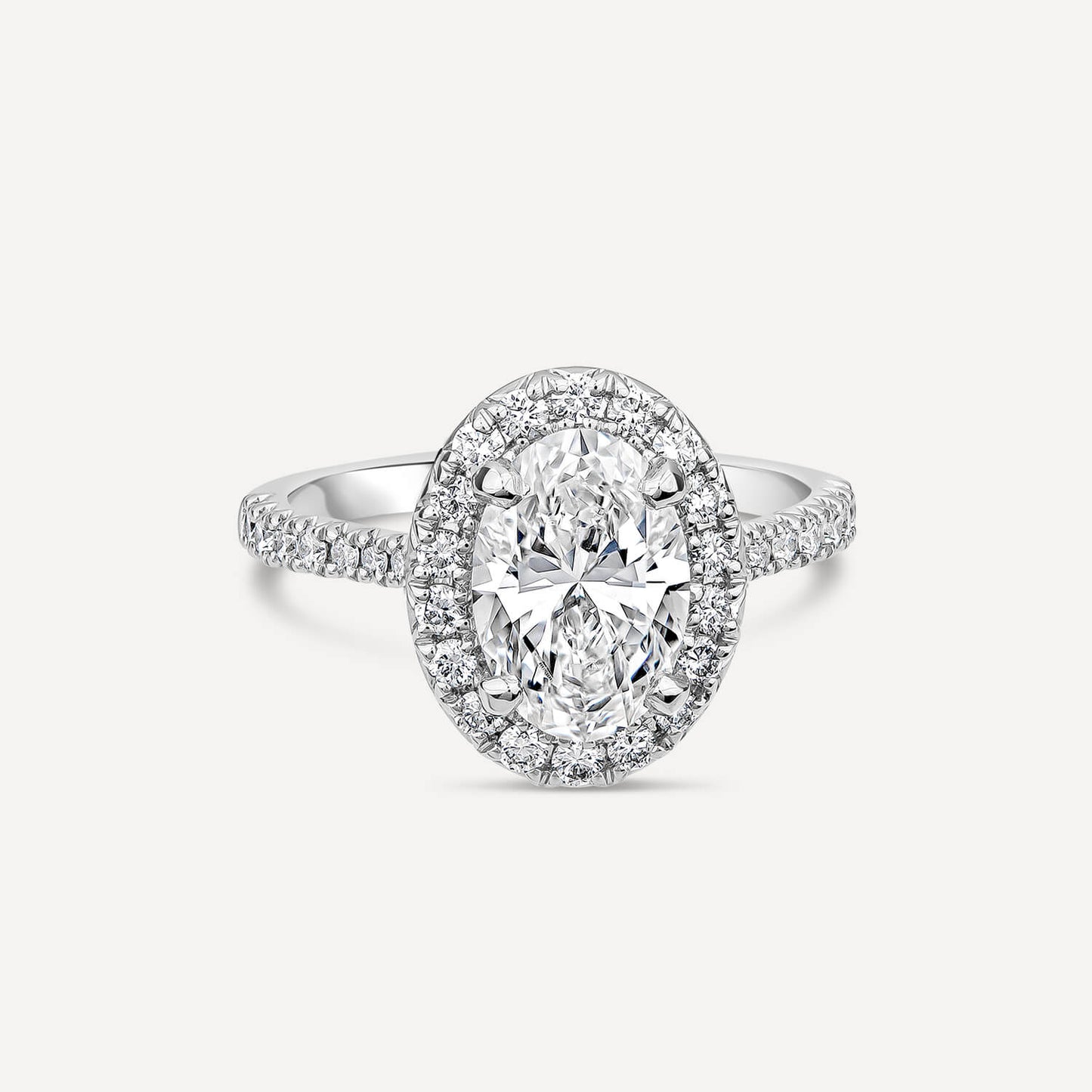Born Platinum Lab Grown 2.13ct Oval Halo & Diamond Sides Ring