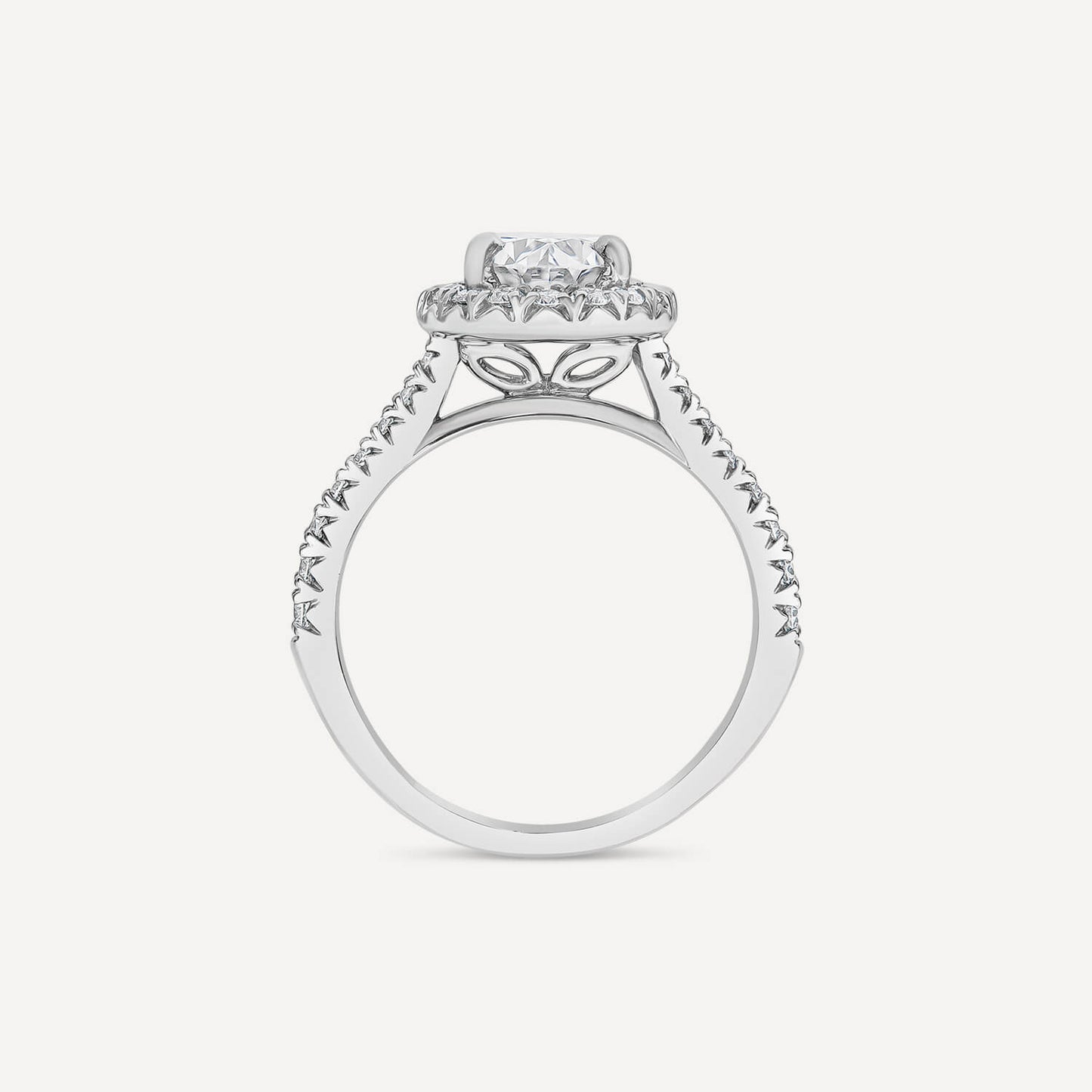 Born Platinum Lab Grown 2.13ct Oval Halo & Diamond Sides Ring
