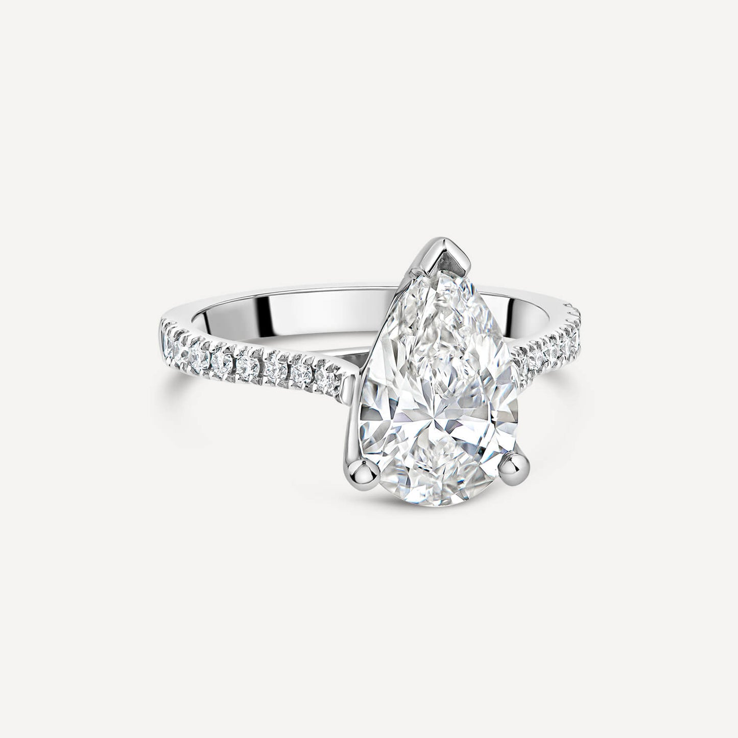 Born Platinum Lab Grown 2.20ct Pear Solitaire & Diamond Sides Ring