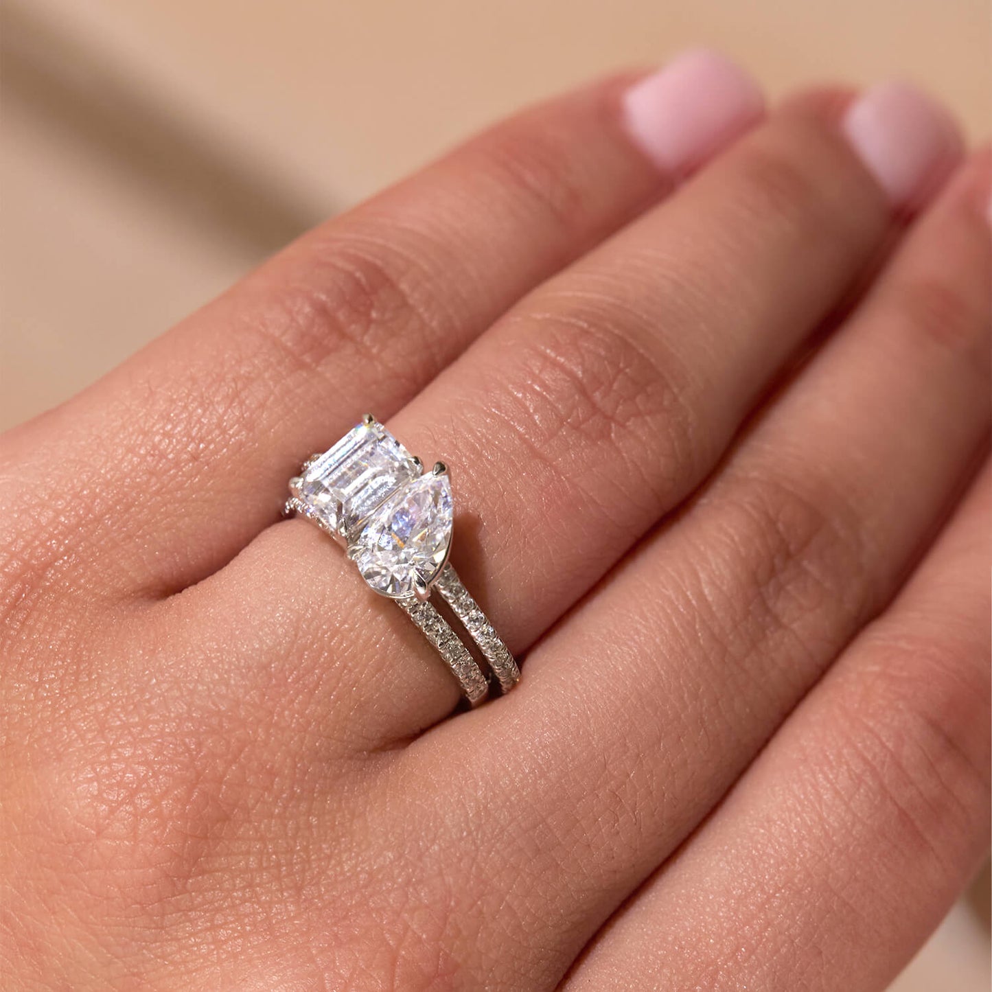 Born Platinum Toi Et Moi 2.15ct Lab Grown Pear & Emerald Diamond Ring