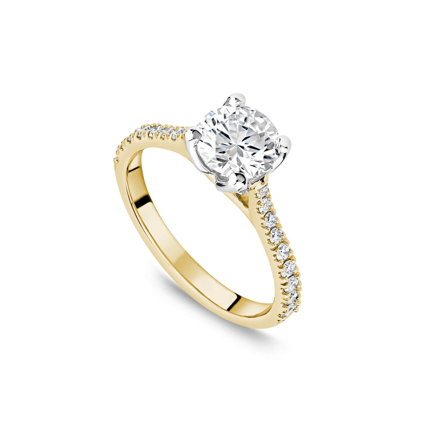 Born Yellow Gold Lab Grown 1.20ct Round Brilliant Solitaire & Diamond Sides Ring