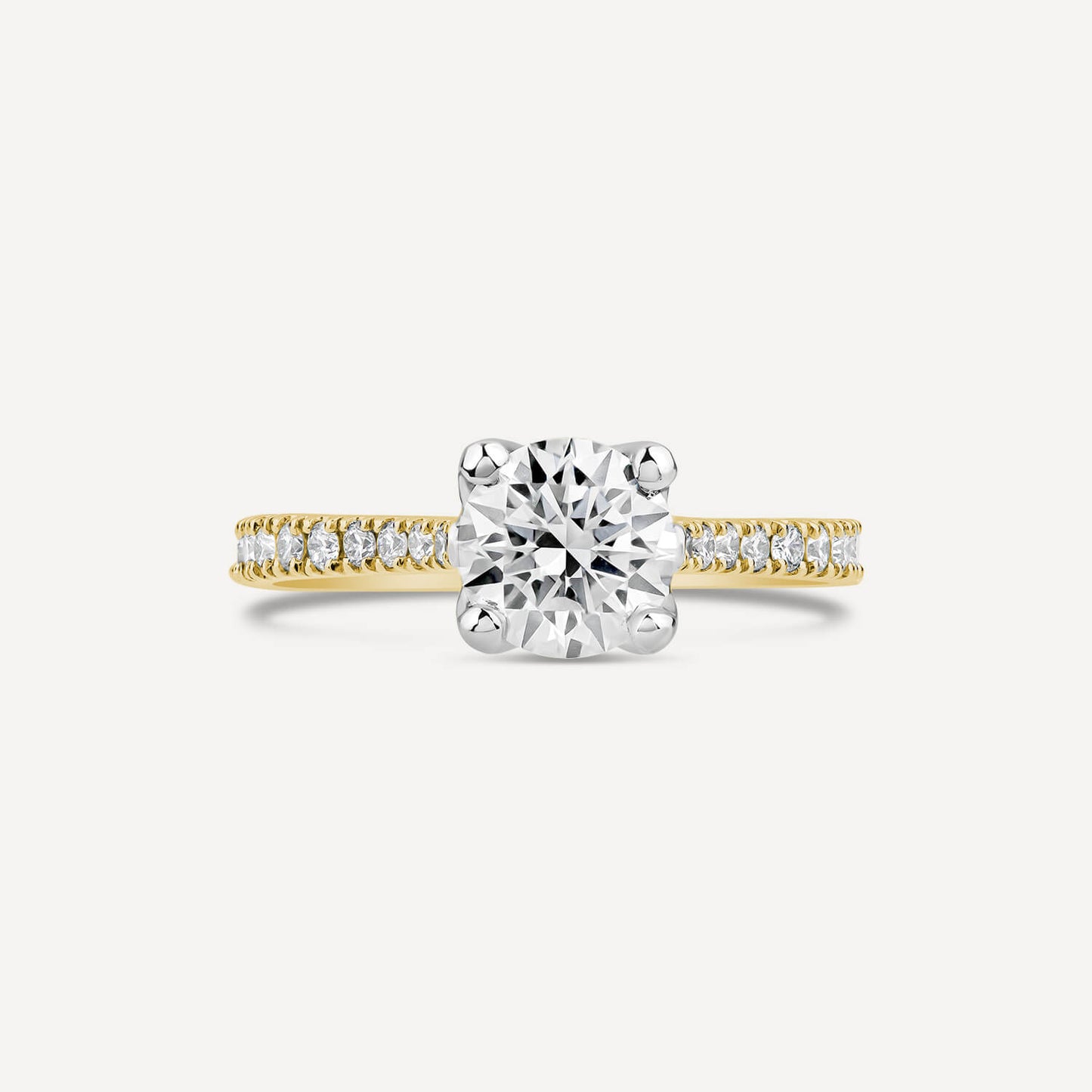 Born Yellow Gold Lab Grown 1.20ct Round Brilliant Solitaire & Diamond Sides Ring