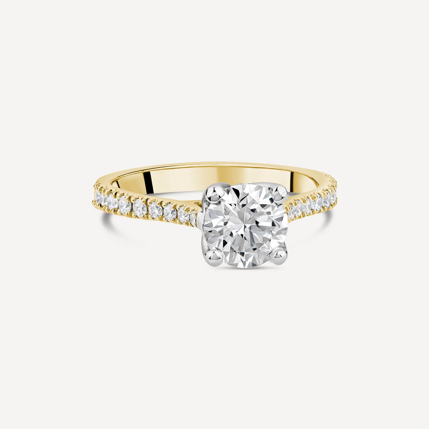 Born Yellow Gold Lab Grown 1.20ct Round Brilliant Solitaire & Diamond Sides Ring