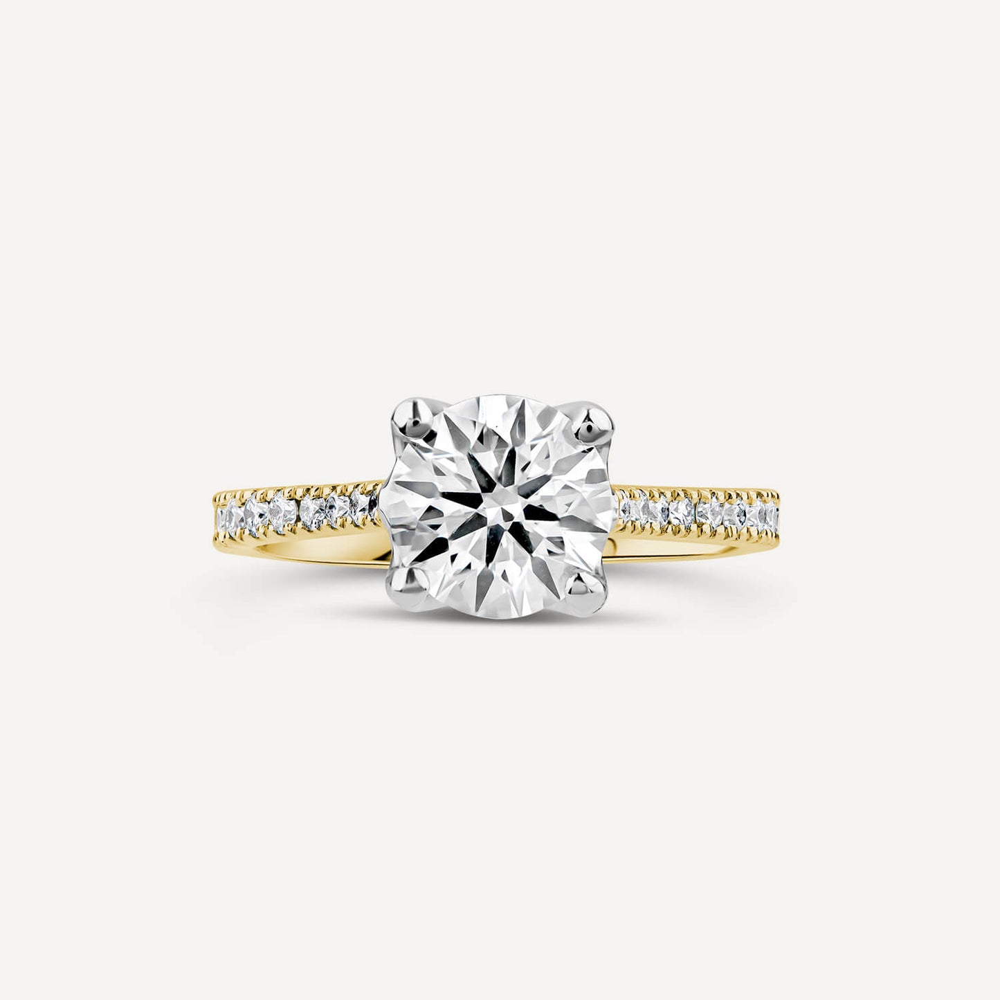 Born Yellow Gold Lab Grown 1.70ct Round Brilliant Solitaire & Diamond Sides Ring