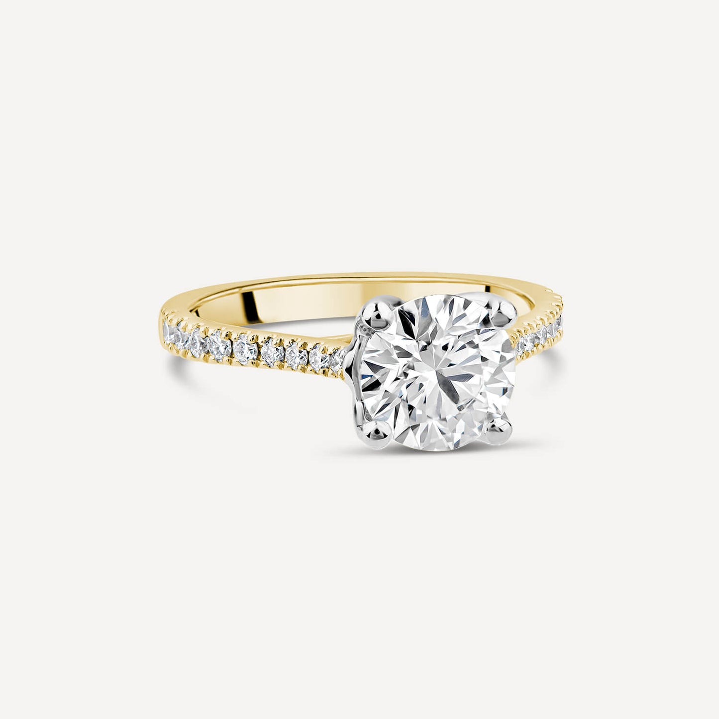 Born Yellow Gold Lab Grown 1.70ct Round Brilliant Solitaire & Diamond Sides Ring
