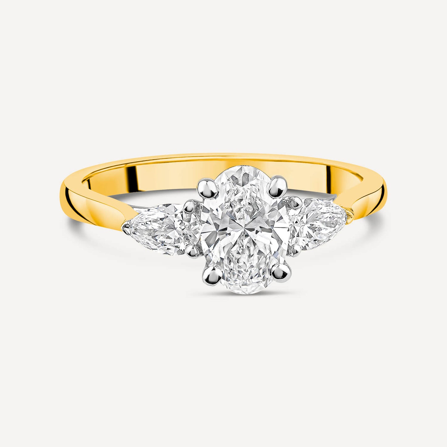 Born 18ct Yellow Gold 1.40ct Lab Grown Oval Centre & Pear Sides Diamond Ring