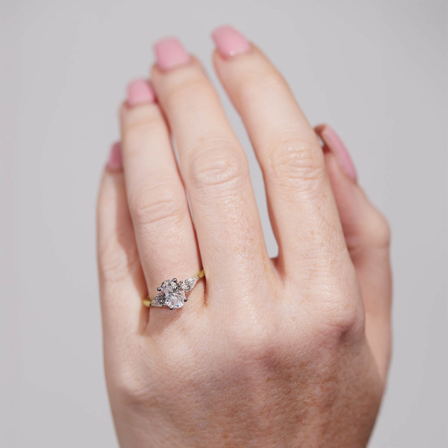 Born 18ct Yellow Gold 1.40ct Lab Grown Oval Centre & Pear Sides Diamond Ring