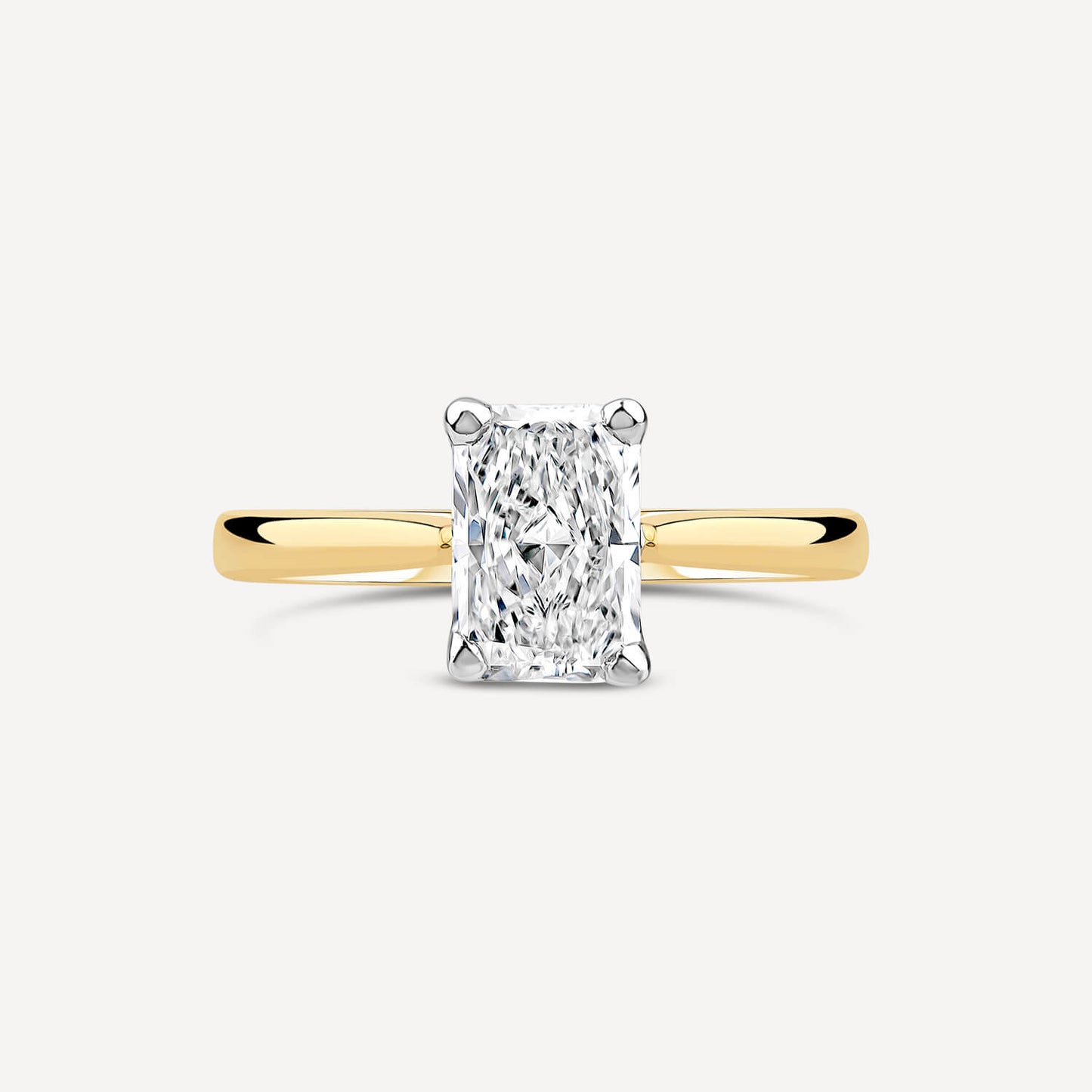 Born 18ct Yellow Gold Lab Grown 1.50ct Diamond Radiant Cut Solitaire Ring