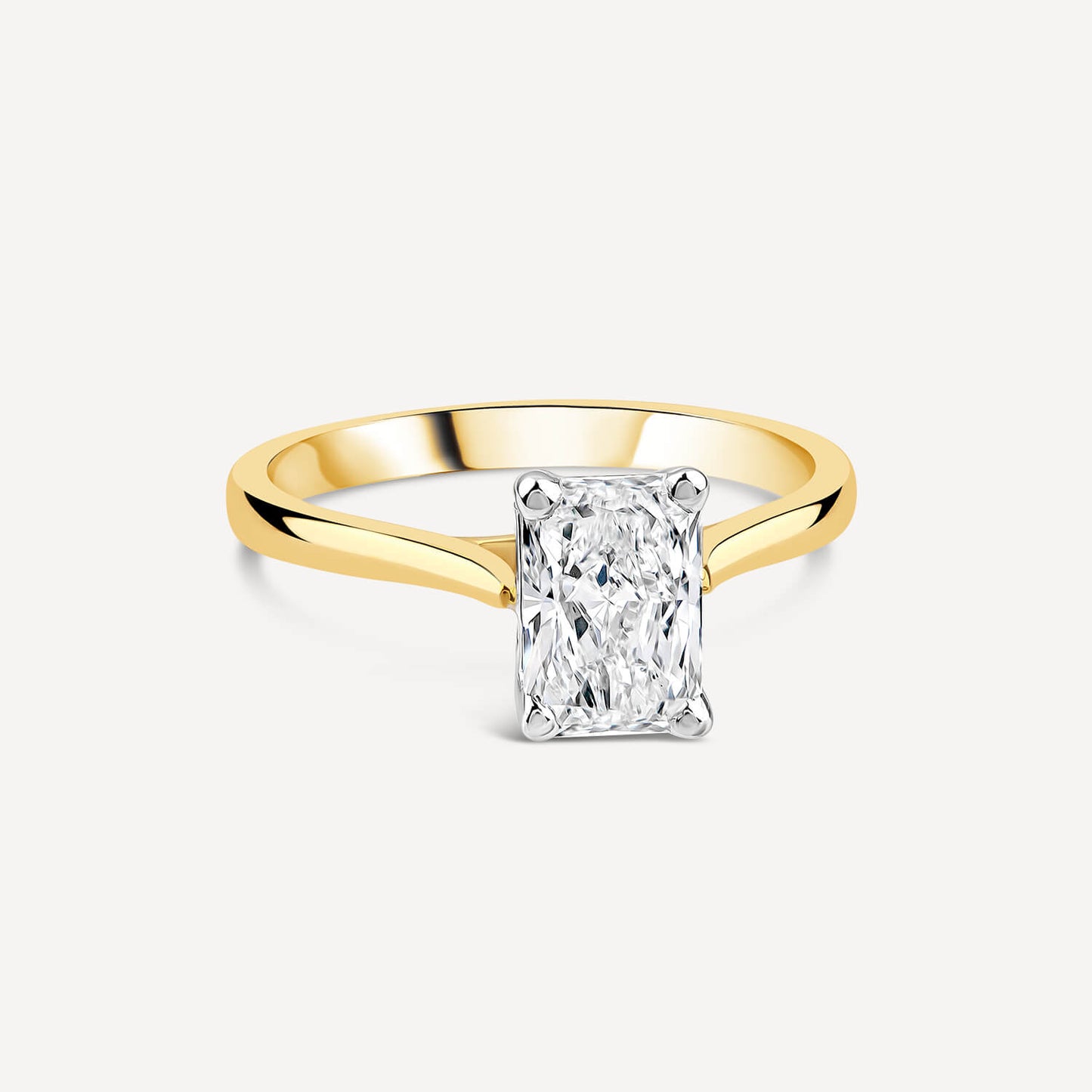 Born 18ct Yellow Gold Lab Grown 1.50ct Diamond Radiant Cut Solitaire Ring