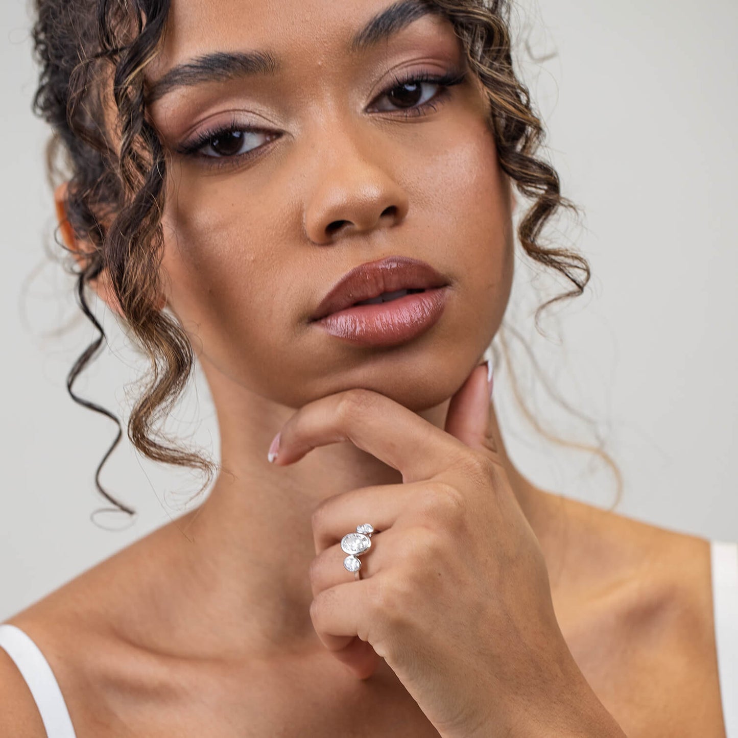 Born Platinum Lab Grown 2.80ct Oval Diamond Three Stone Bezel Set Ring