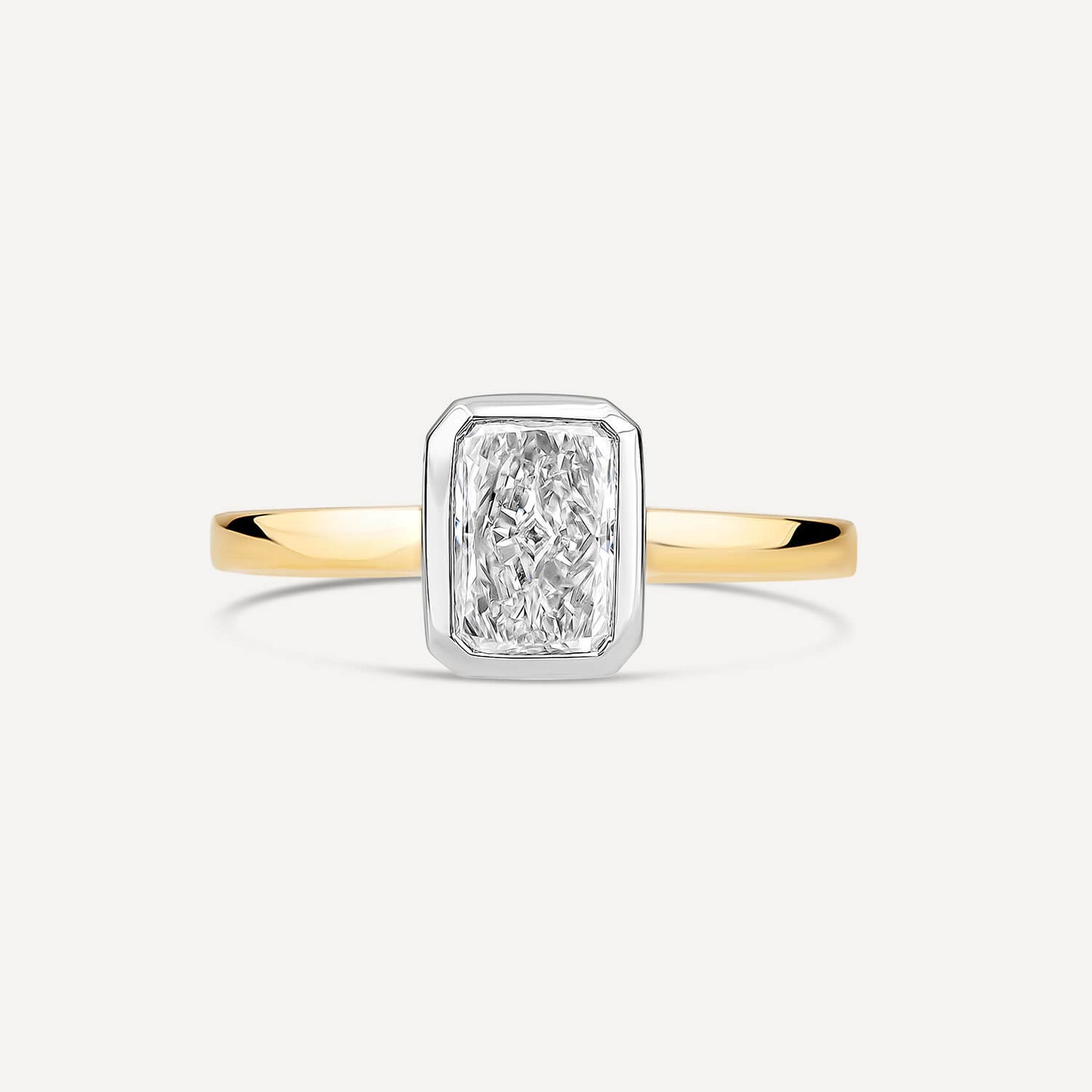 Born 18ct Yellow Gold 1.50ct Lab Grown Diamond Radiant Bezel Set Solitaire Ring