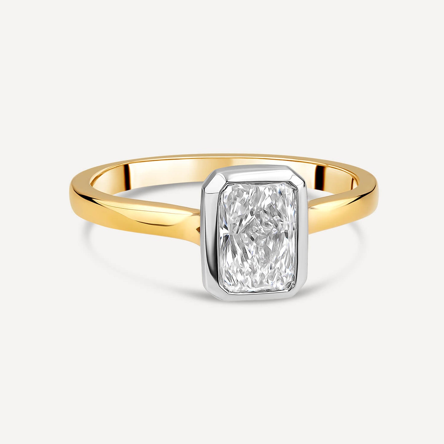 Born 18ct Yellow Gold 1.50ct Lab Grown Diamond Radiant Bezel Set Solitaire Ring