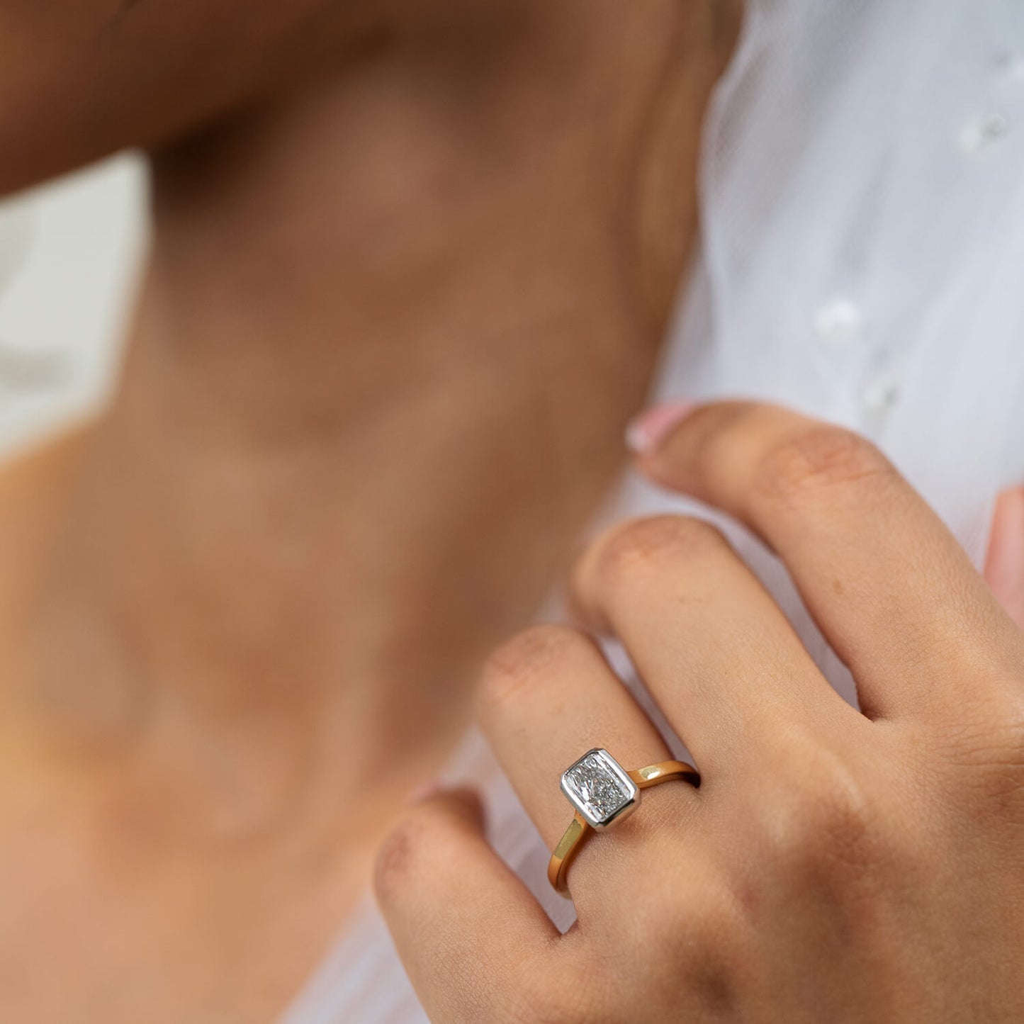 Born 18ct Yellow Gold 1.50ct Lab Grown Diamond Radiant Bezel Set Solitaire Ring