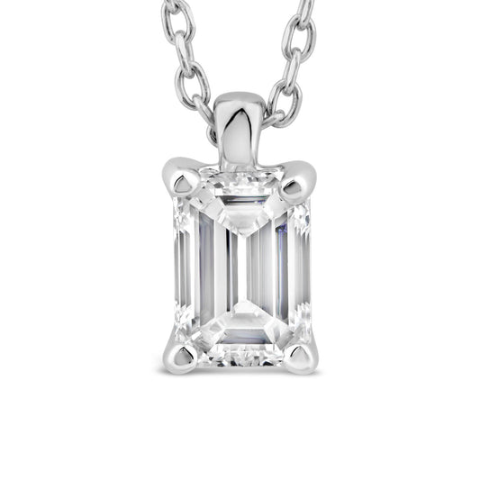 Born 18ct White Gold Lab Grown 0.50ct Emerald Cut Diamond Pendant