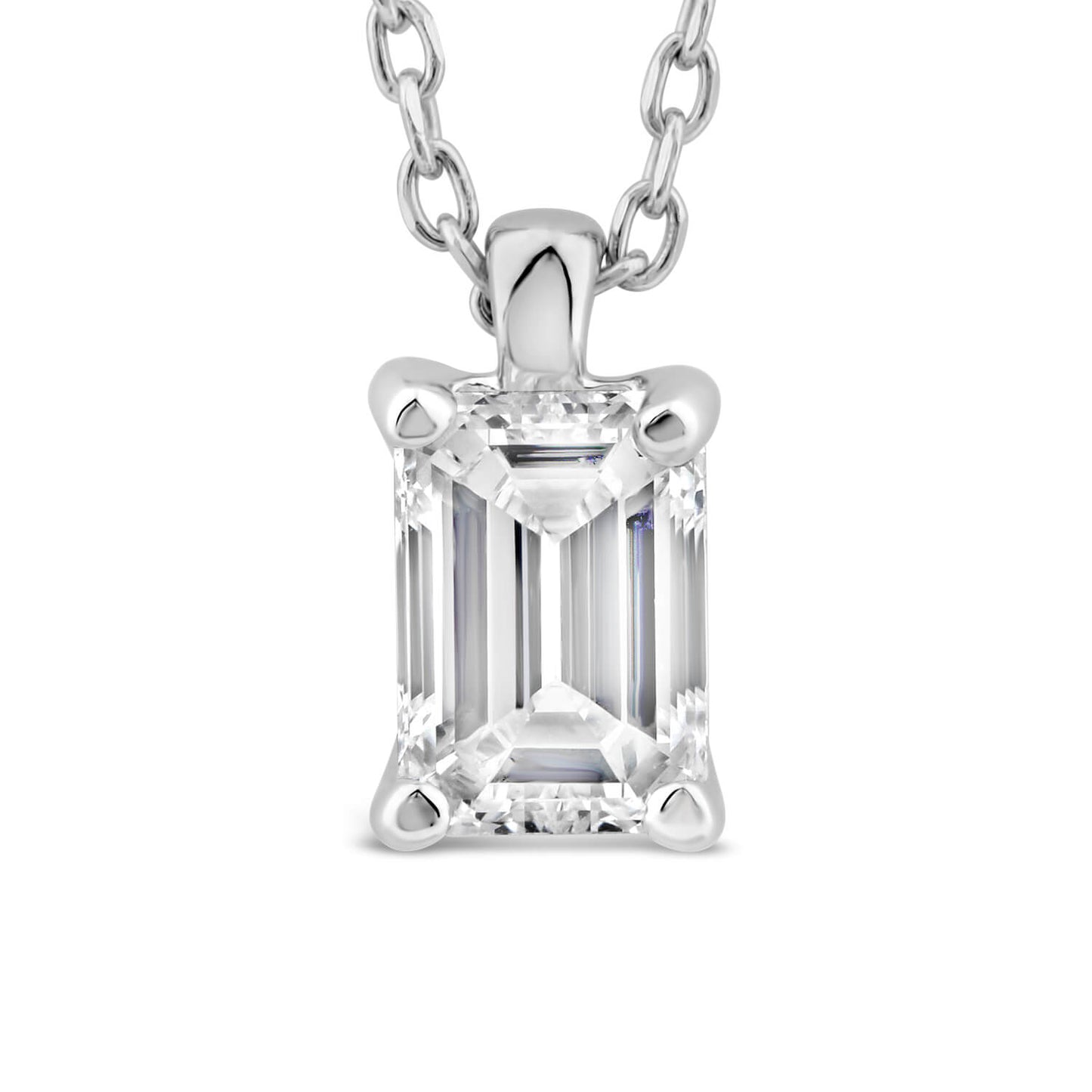 Born 18ct White Gold Lab Grown 0.50ct Emerald Cut Diamond Pendant