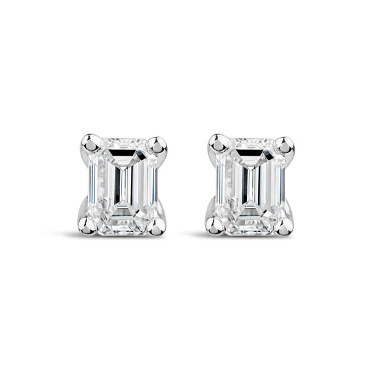 Born 18ct White Gold Lab Grown 1.40ct Diamond Emerald Cut Stud Earrings