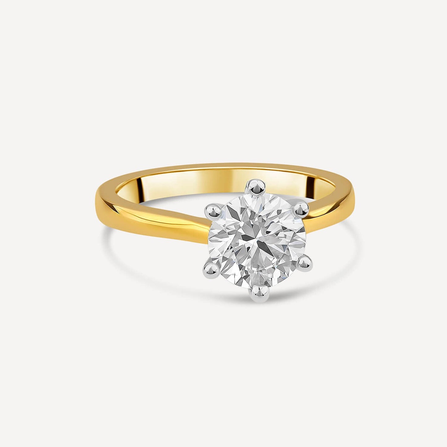 Born 18ct Yellow Gold 1.50ct Round Lab Grown Diamond 6 Claw Set Solitaire Ring