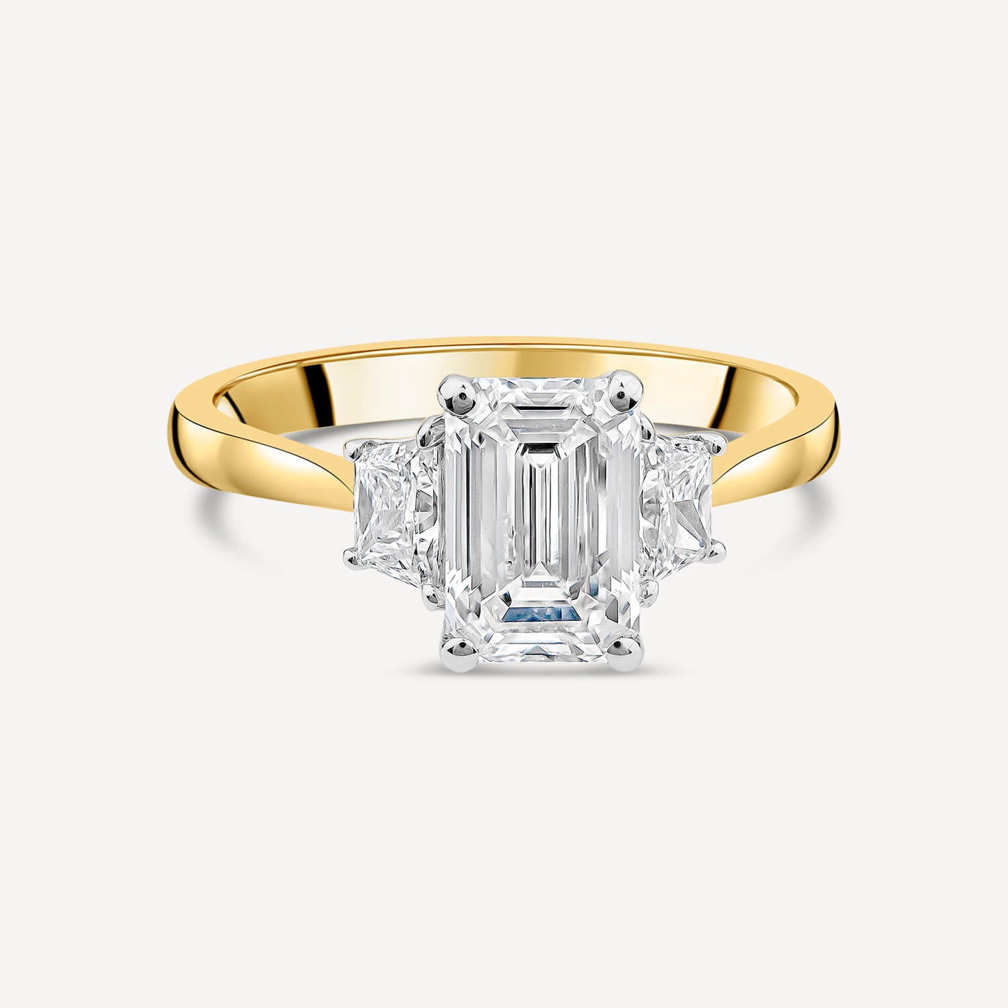 Born 18ct Yellow Gold 1.86ct Lab Grown Emerald Centre & Trapezoid Shaped Sides Diamond Ring