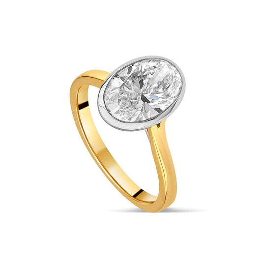 Born 18ct Yellow Gold 2.00ct Oval Lab Grown Diamond Bezel Set Solitaire Ring