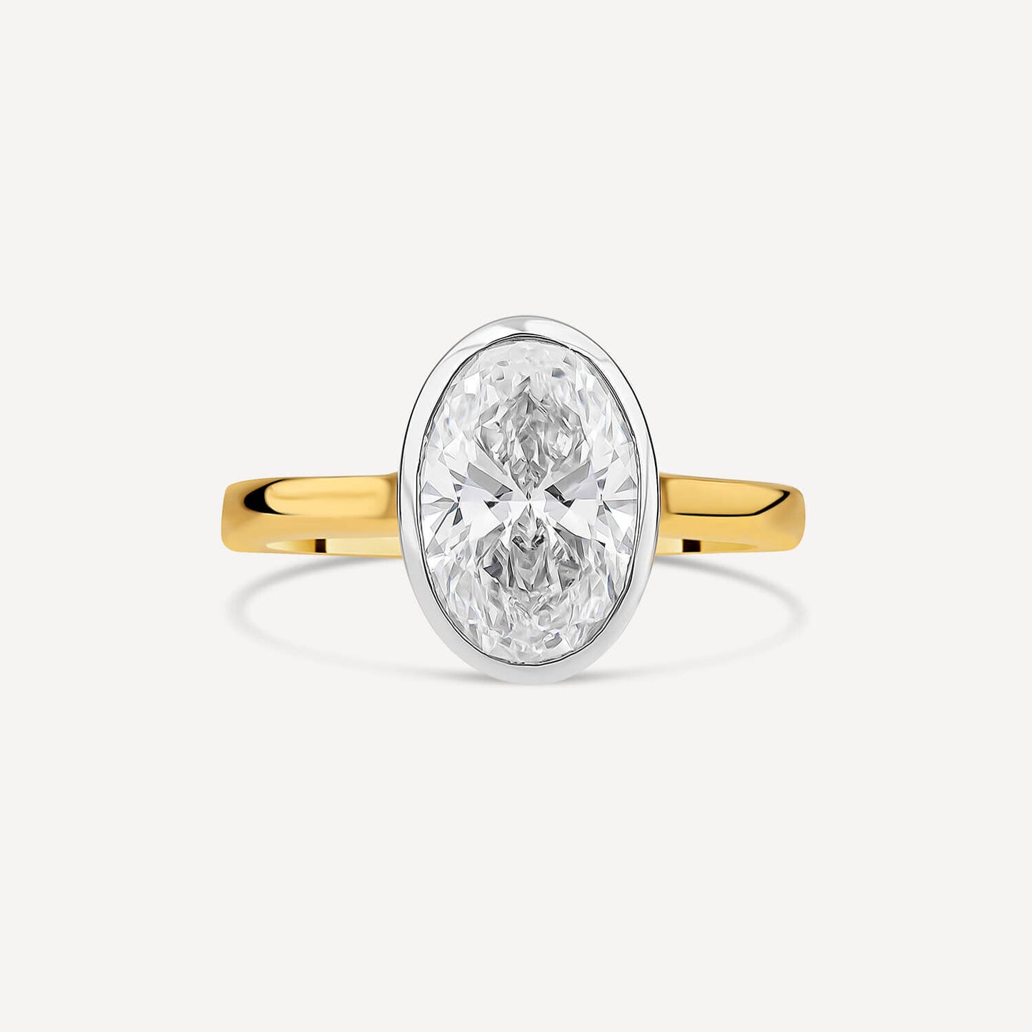 Born 18ct Yellow Gold 2.00ct Oval Lab Grown Diamond Bezel Set Solitaire Ring