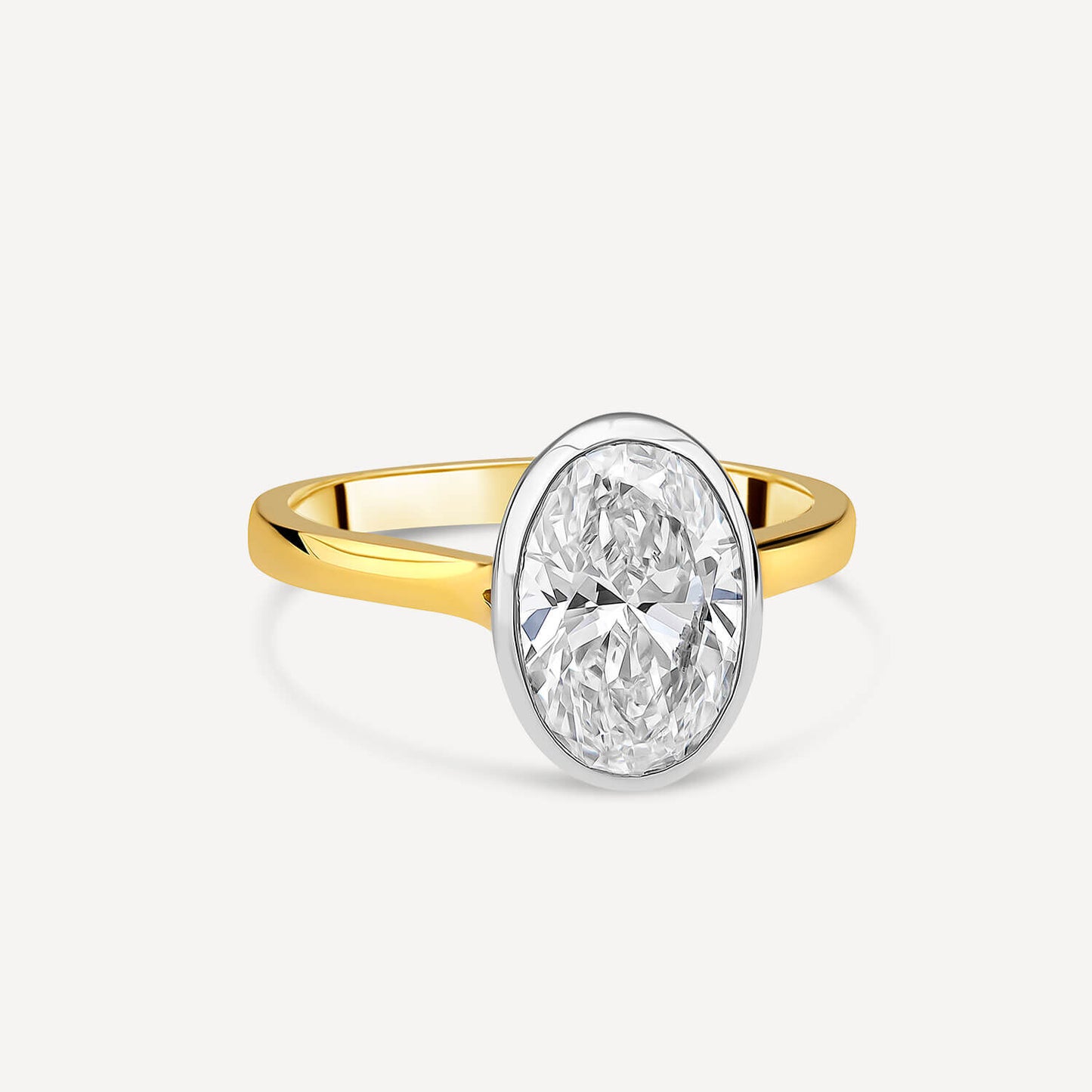 Born 18ct Yellow Gold 2.00ct Oval Lab Grown Diamond Bezel Set Solitaire Ring