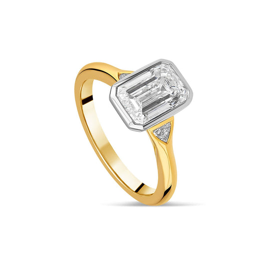 Born 18ct Yellow Gold 2.20ct Emerald Lab Grown Diamond Bezel Set Solitaire Ring