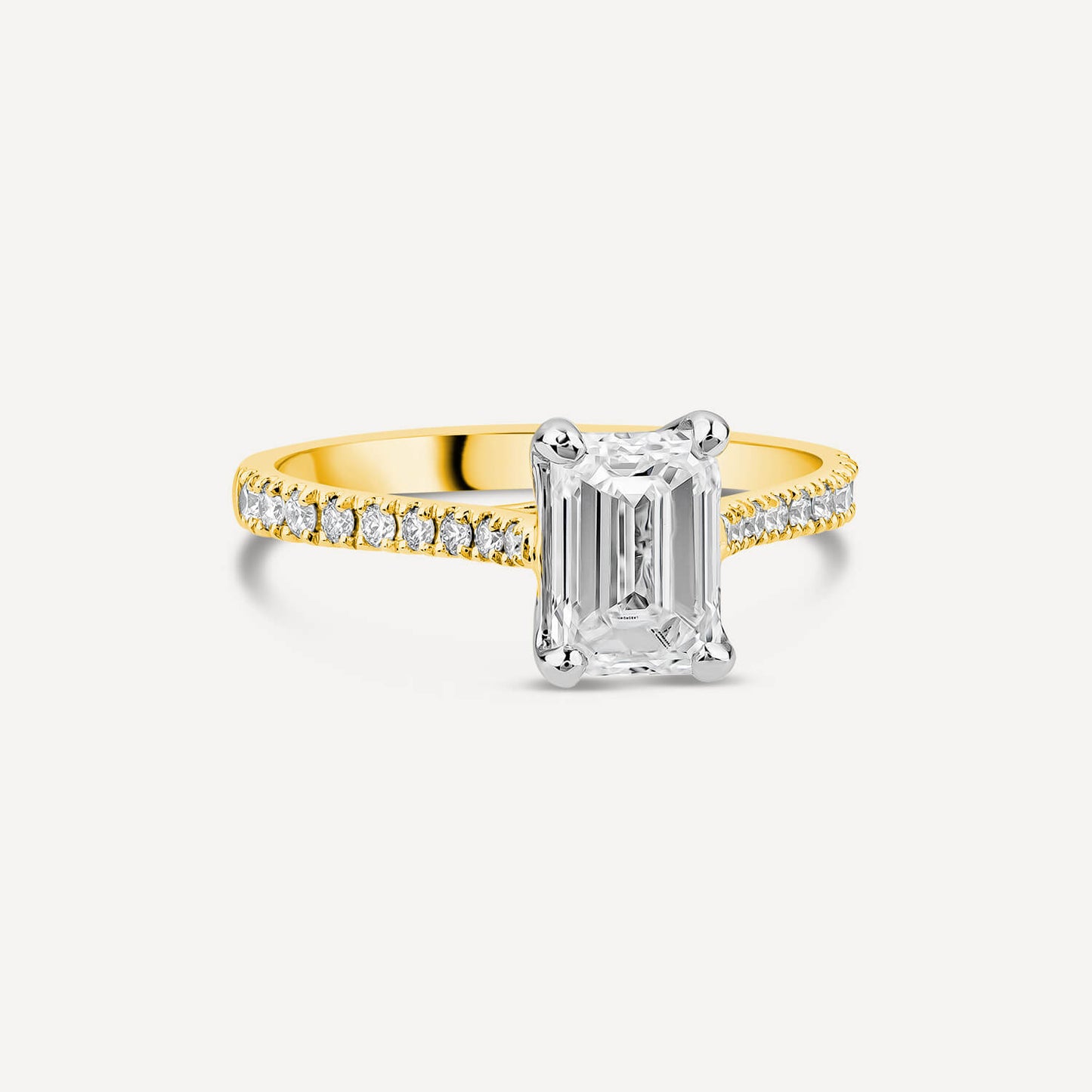 Born 18ct Yellow Gold Lab Grown 1.70ct Emerald Cut & Diamond Sides Ring