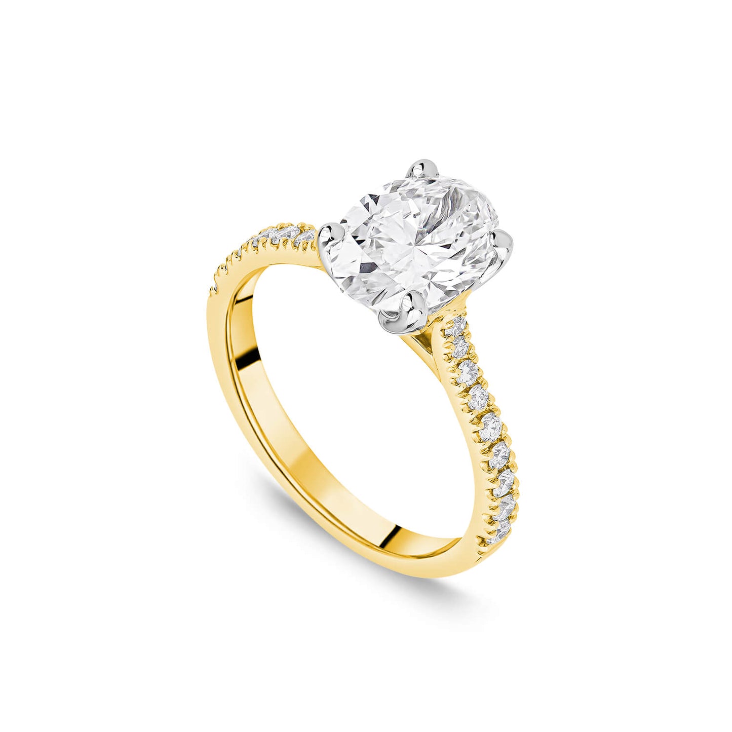 Born 18ct Yellow Gold Lab Grown 1.70ct Oval & Diamond Sides Ring