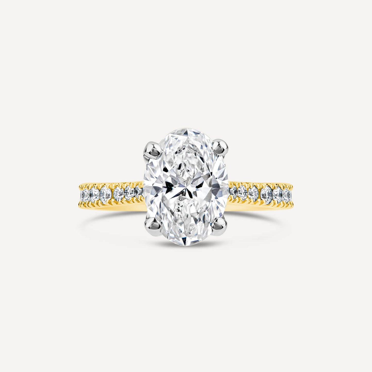 Born 18ct Yellow Gold Lab Grown 1.70ct Oval & Diamond Sides Ring
