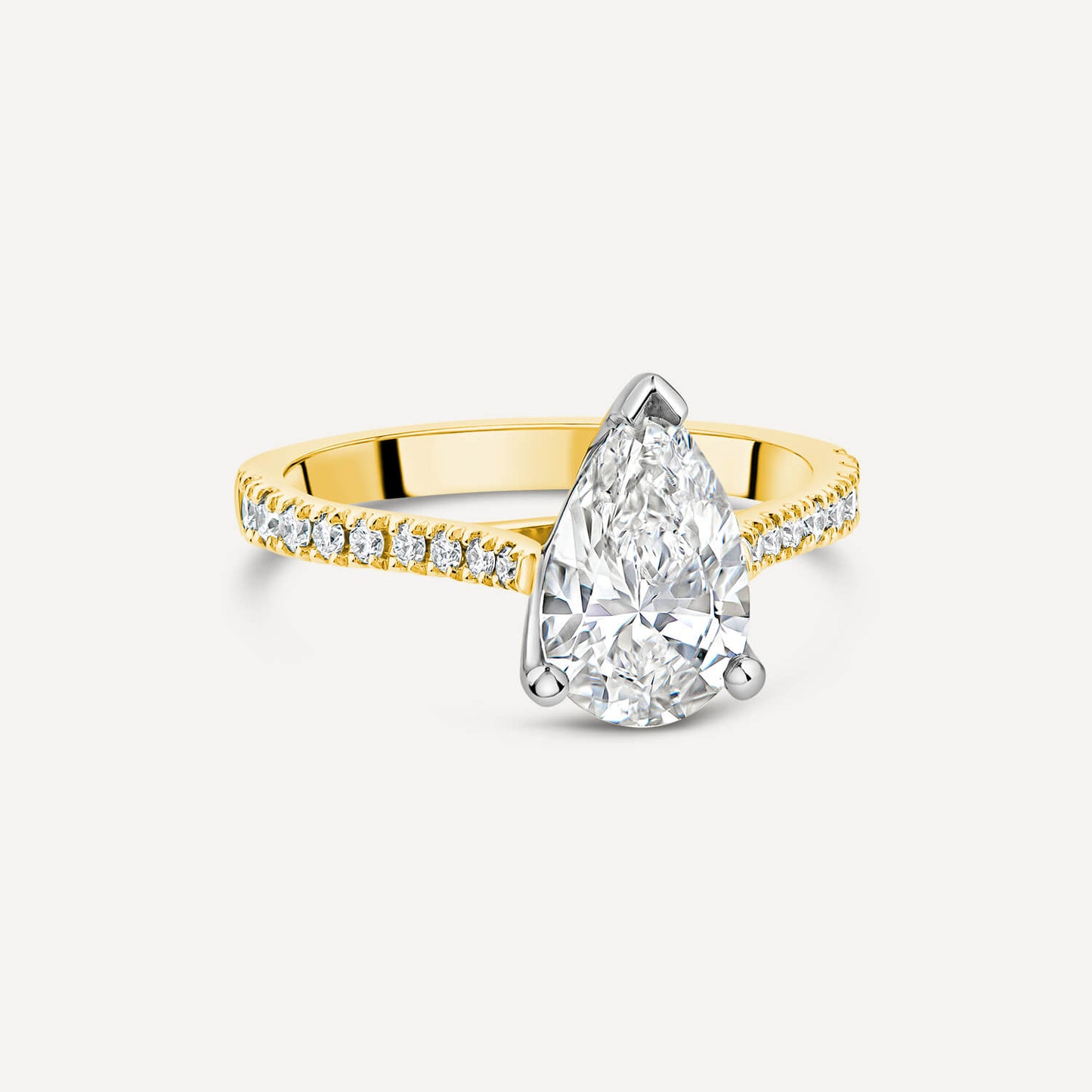 Born 18ct Yellow Gold Lab Grown 1.70ct Pear Solitaire & Diamond Sides Ring