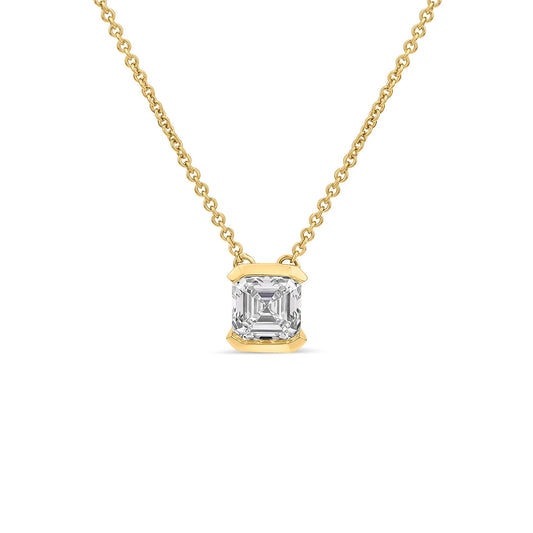 Born 1ct Classic 9ct Yellow Gold Lab Grown 1.00ct Asscher Cut Diamond Pendant
