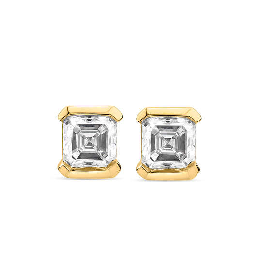 Born 1ct Classic 9ct Yellow Gold Lab Grown 1.00ct Asscher Cut Diamond Stud Earrings