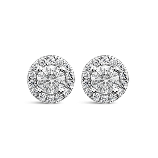 Born 9ct White Gold Lab Grown 1.06ct Diamond Halo Stud Earrings