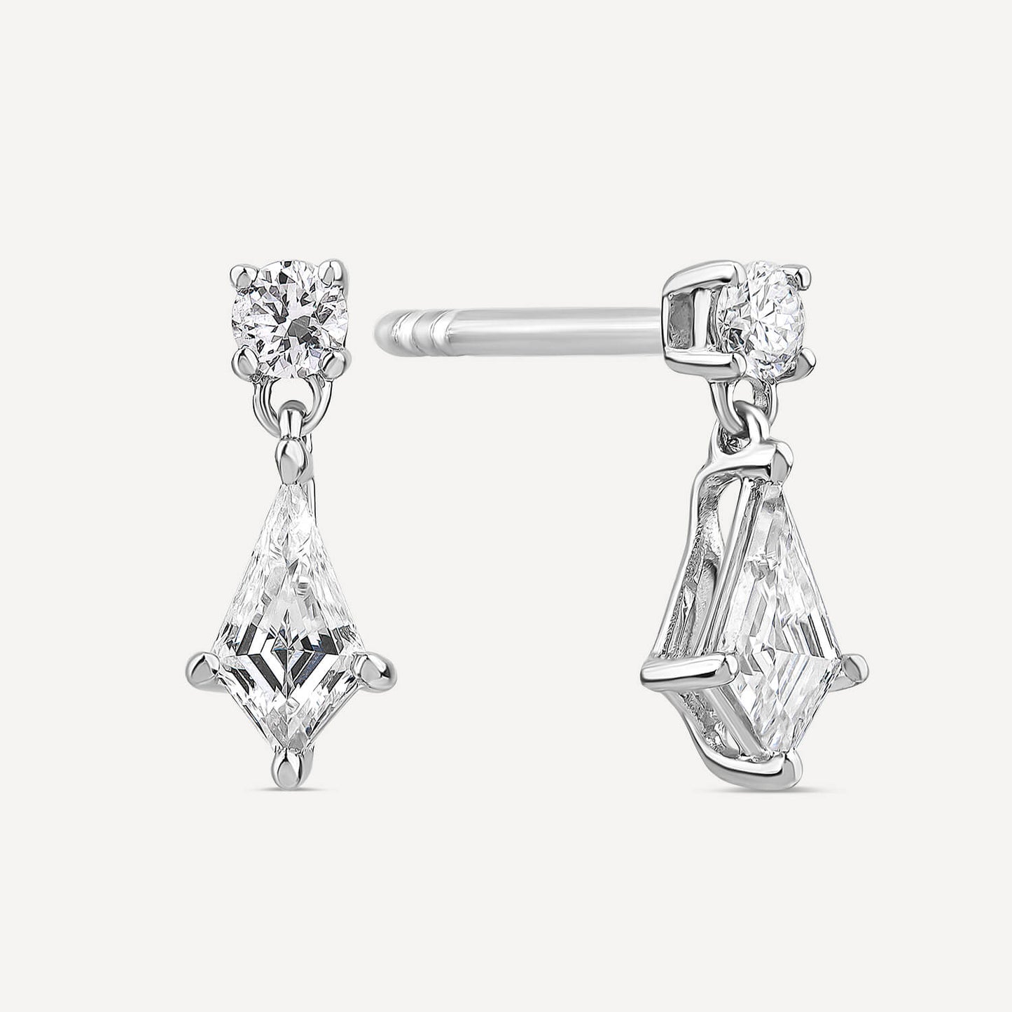 Born Classic 9ct White Gold Lab Grown 0.5ct Kite Shaped & Round Brilliant Diamond Drop Earrings