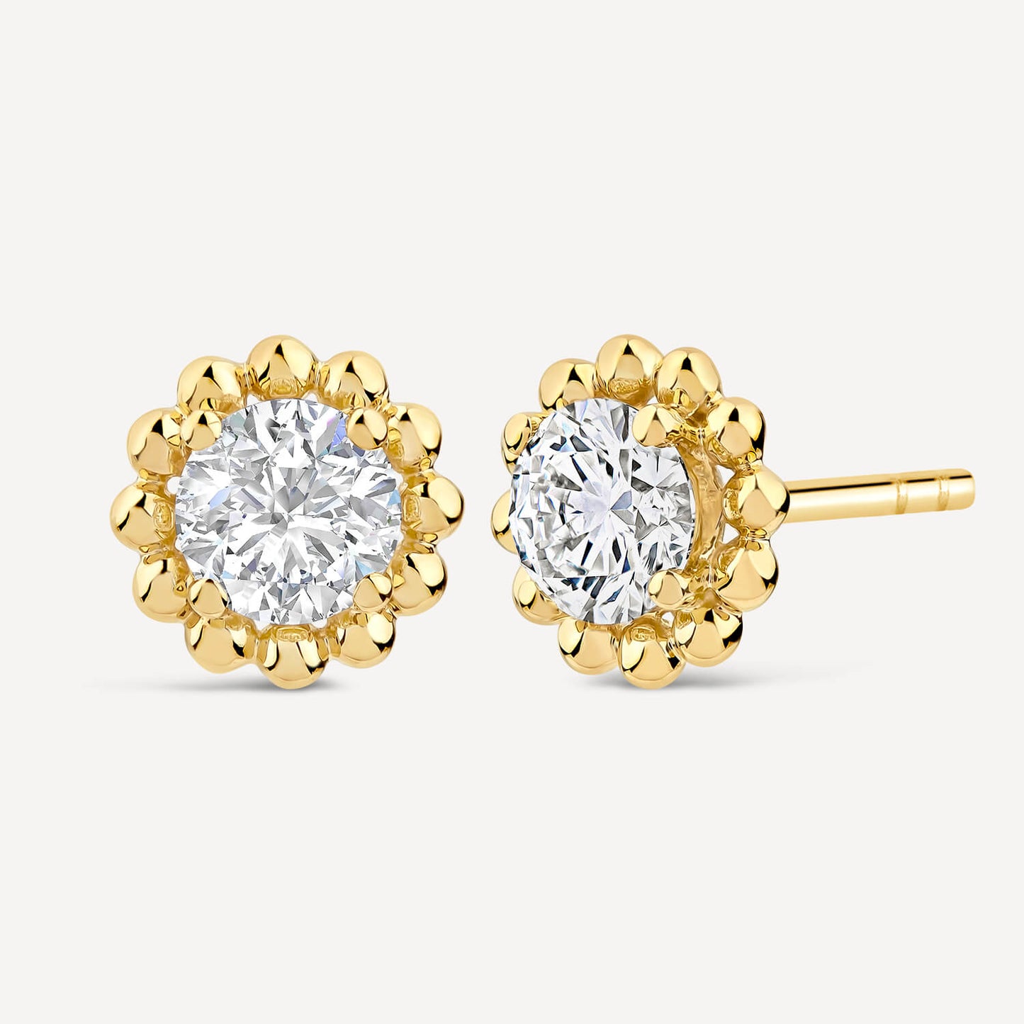 Born Granules 9ct Yellow Gold Lab Grown 1.00ct Diamond Round Stud Earrings