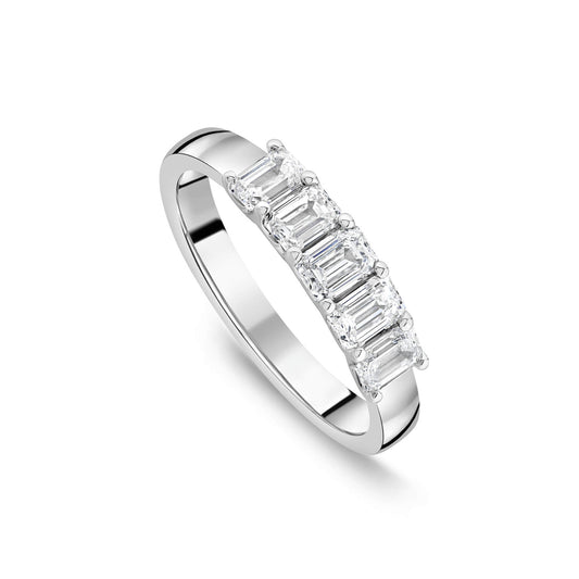 Born Platinum 0.90ct Lab Grown 5 Stone Emerald Cut Half Eternity Diamond Ring
