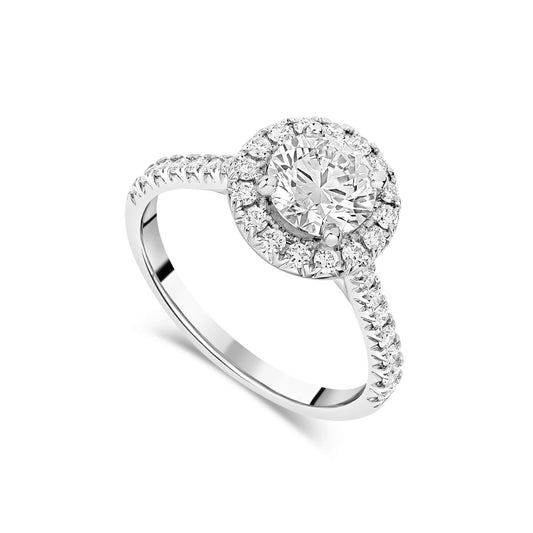 Born Platinum 1.61ct Lab Grown Round Halo & Diamond Sides Ring