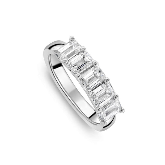 Born Platinum 1.85ct Lab Grown 5 Stone Emerald Cut Half Eternity Diamond Ring