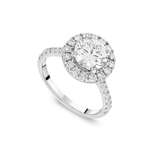 Born Platinum 1.92ct Lab Grown Round Halo & Diamond Sides Ring