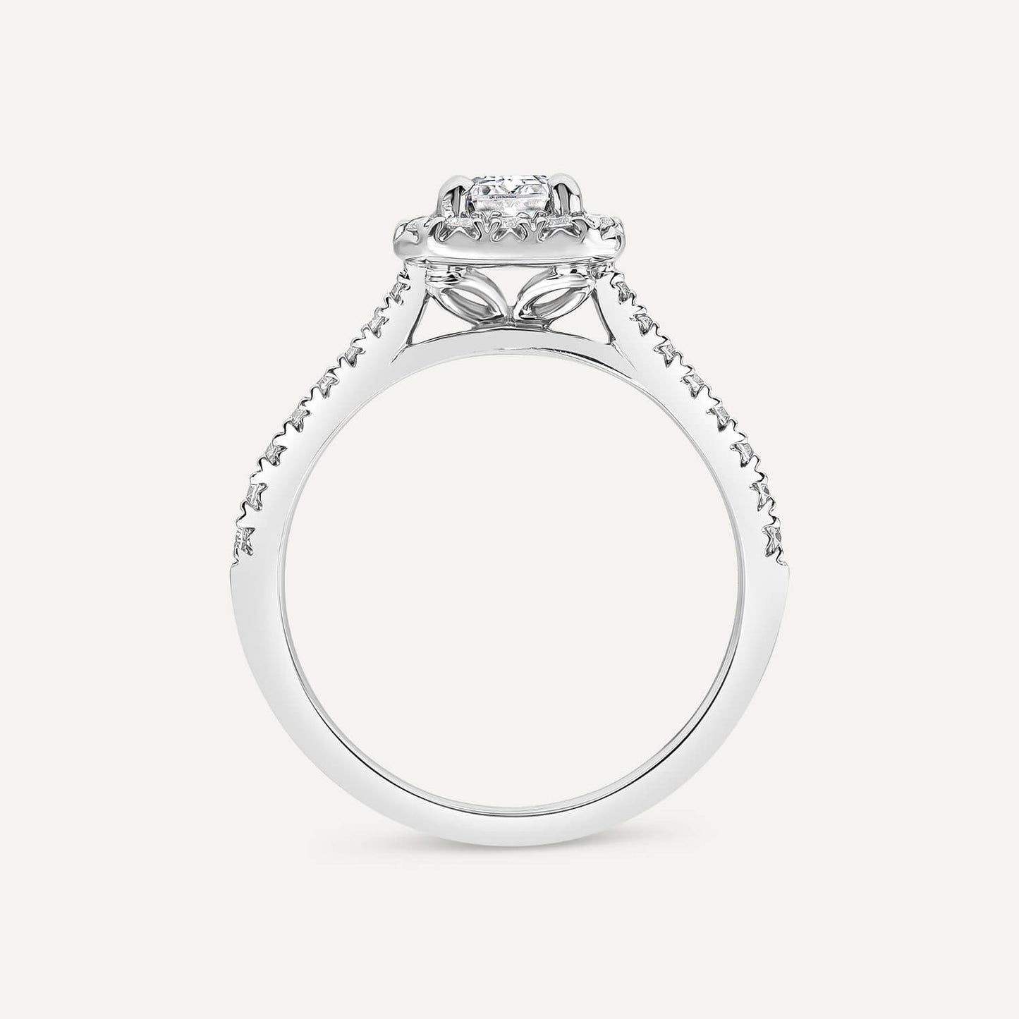 Born Platinum Lab Grown 1.40ct Emerald Cut Diamond Halo & Sides Ring